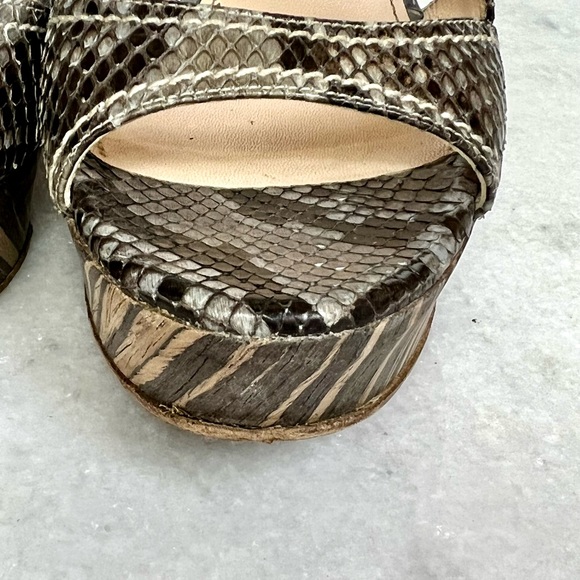 Prada Snakeskin Striped Wooden Heel Wedge Sandal - Picture 14 of 15